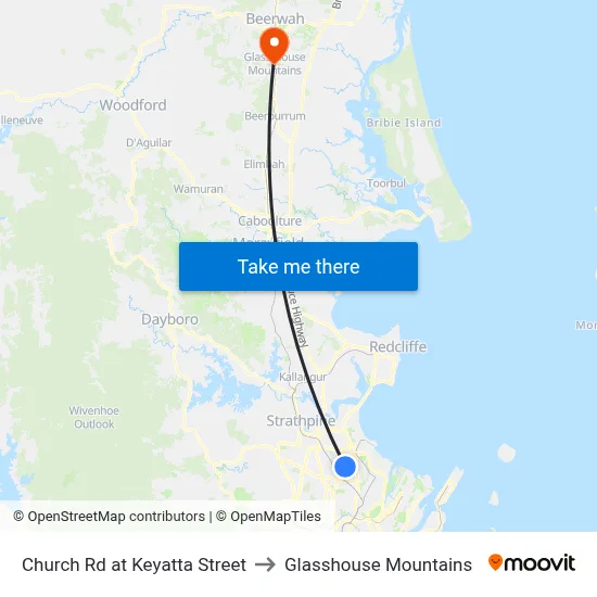 Church Rd at Keyatta Street to Glasshouse Mountains map