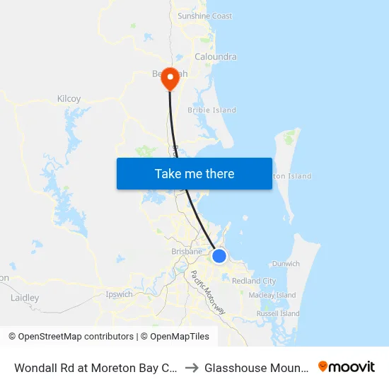 Wondall Rd at Moreton Bay College to Glasshouse Mountains map