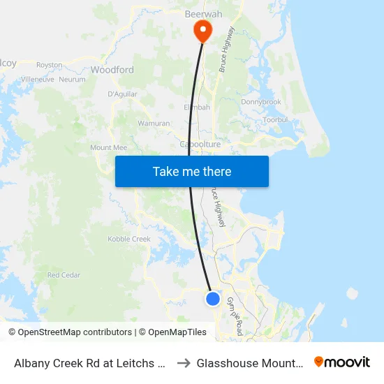 Albany Creek Rd at Leitchs Road to Glasshouse Mountains map