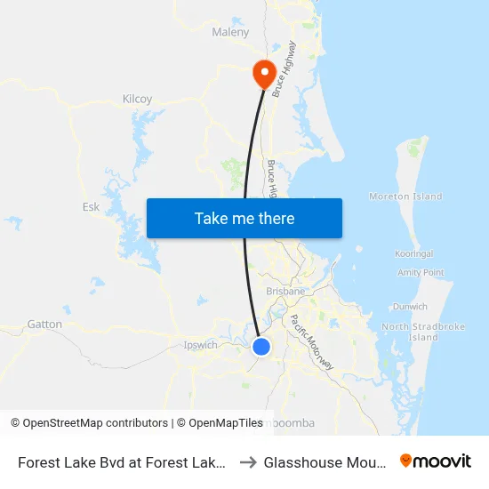 Forest Lake Bvd at Forest Lake, Stop E to Glasshouse Mountains map