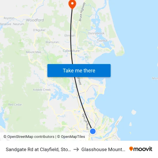 Sandgate Rd at Clayfield, Stop 27 to Glasshouse Mountains map