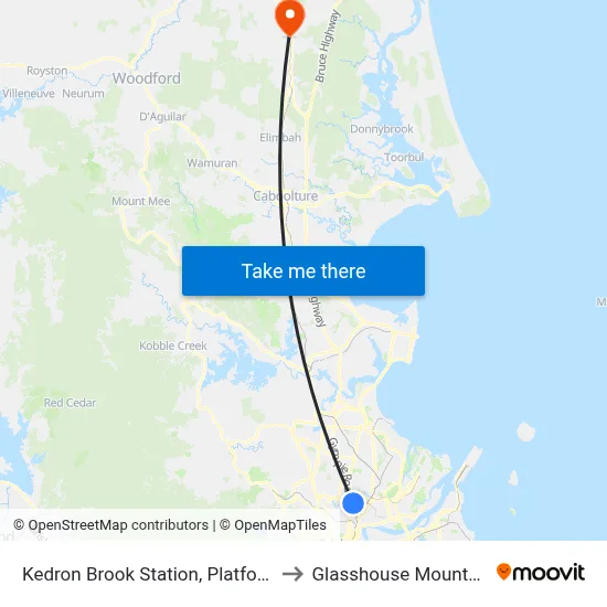 Kedron Brook Station, Platform 1 to Glasshouse Mountains map