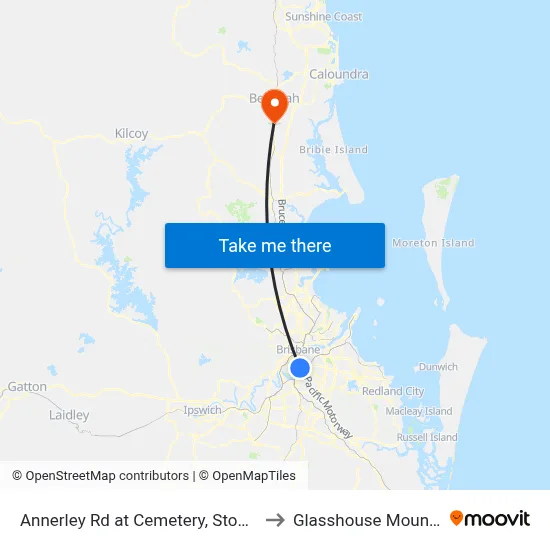 Annerley Rd at Cemetery, Stop 13/18 to Glasshouse Mountains map