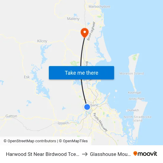 Harwood St Near Birdwood Tce, Stop 28a to Glasshouse Mountains map