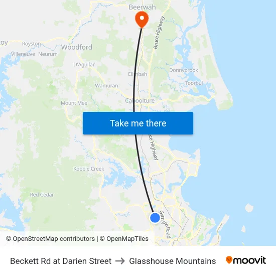 Beckett Rd at Darien Street to Glasshouse Mountains map