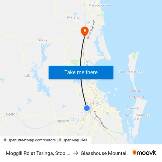 Moggill Rd at Taringa, Stop 19 to Glasshouse Mountains map