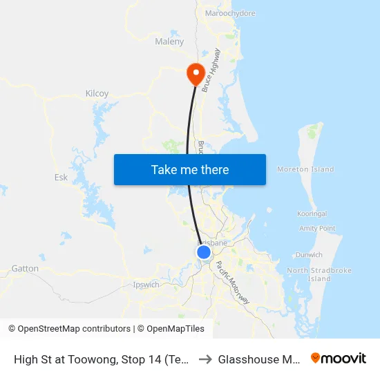 High St at Toowong, Stop 14 (Temp Relocation) to Glasshouse Mountains map
