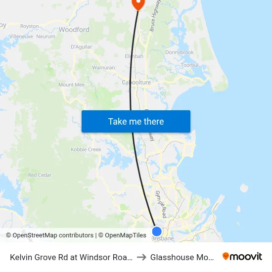 Kelvin Grove Rd at Windsor Road, Stop 16 to Glasshouse Mountains map