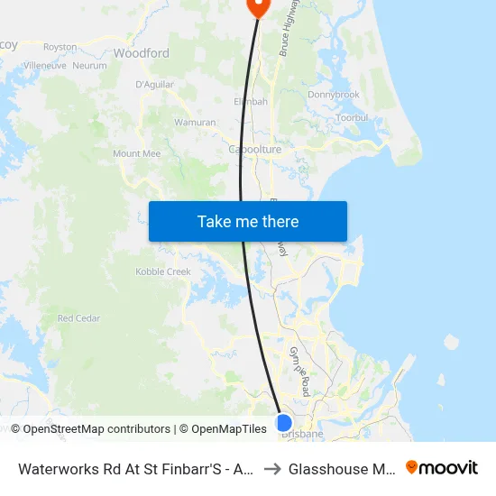 Waterworks Rd At St Finbarr'S - Ashgrove, Stop 16 to Glasshouse Mountains map