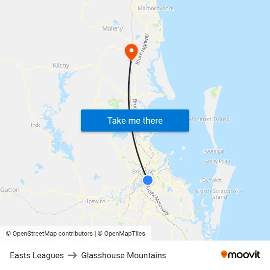 Easts Leagues to Glasshouse Mountains map