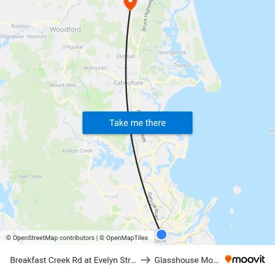 Breakfast Creek Rd at Evelyn Street, Stop 10 to Glasshouse Mountains map