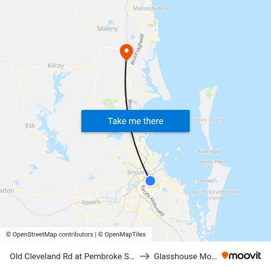 Old Cleveland Rd at Pembroke Street, Stop 36 to Glasshouse Mountains map