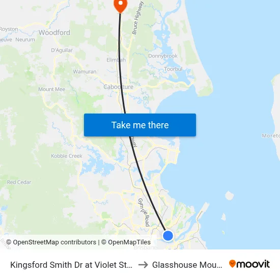 Kingsford Smith Dr at Violet St, Stop 35 to Glasshouse Mountains map