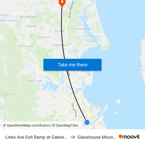 Links Ave Exit Ramp at Gateway Tafe to Glasshouse Mountains map