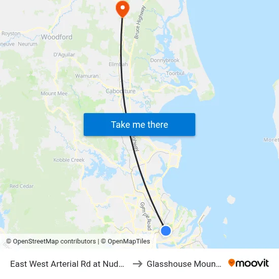 East West Arterial Rd at Nudgee Rd to Glasshouse Mountains map