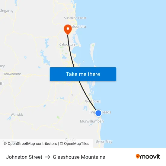 Johnston Street to Glasshouse Mountains map