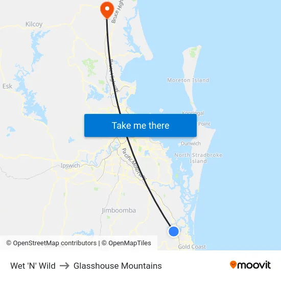 Wet 'N' Wild to Glasshouse Mountains map