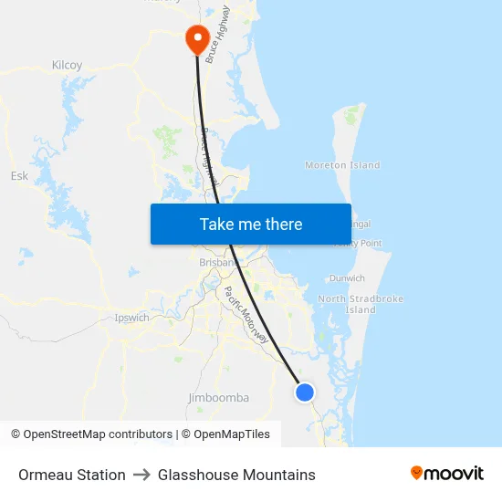 Ormeau Station to Glasshouse Mountains map
