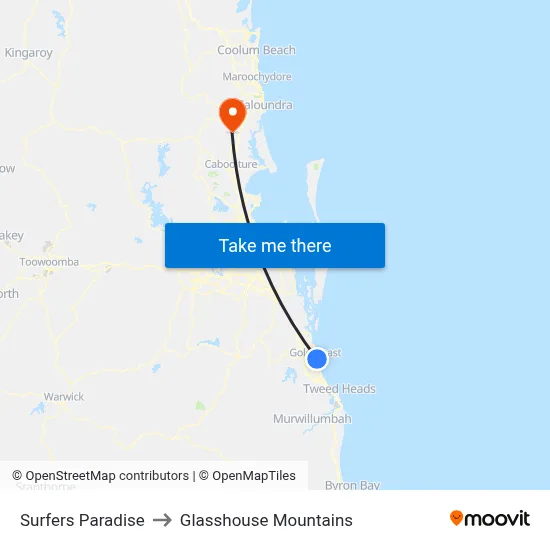 Surfers Paradise to Glasshouse Mountains map