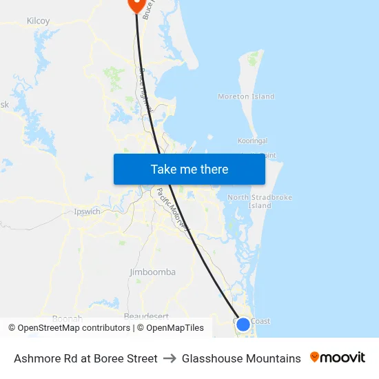Ashmore Rd at Boree Street to Glasshouse Mountains map