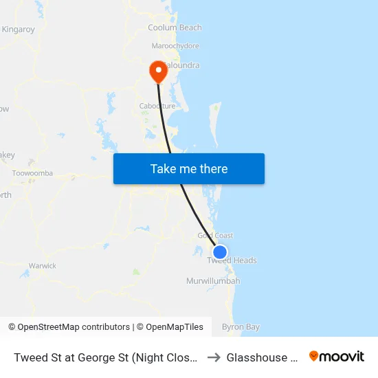 Tweed St at George St (Night Closures 8th Feb-2nd Mar) to Glasshouse Mountains map