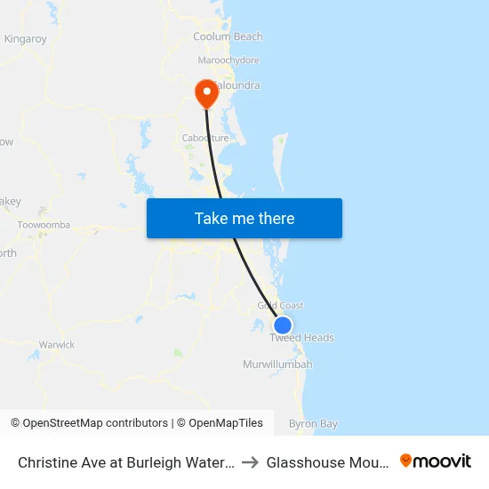 Christine Ave at Burleigh Waters Library to Glasshouse Mountains map