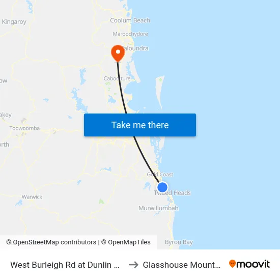 West Burleigh Rd at Dunlin Drive to Glasshouse Mountains map