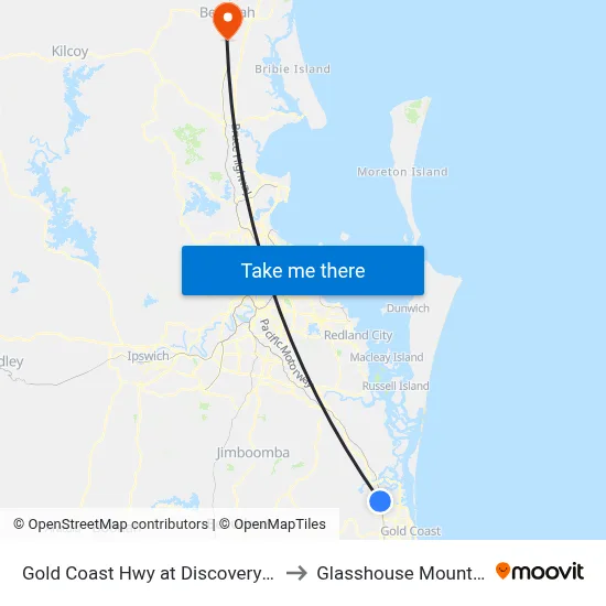 Gold Coast Hwy at Discovery Drive to Glasshouse Mountains map