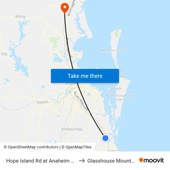 Hope Island Rd at Anaheim Drive to Glasshouse Mountains map
