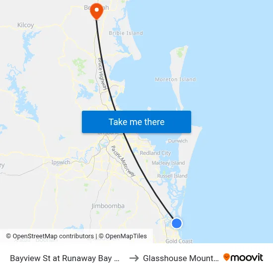 Bayview St at Runaway Bay Marina to Glasshouse Mountains map