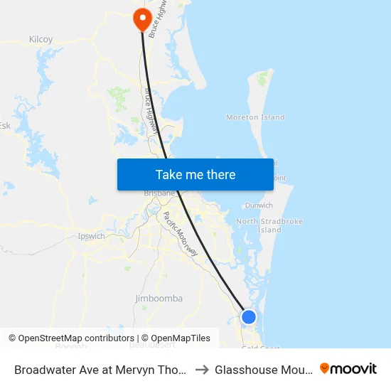 Broadwater Ave at Mervyn Thomas Drive to Glasshouse Mountains map