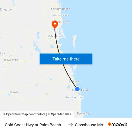 Gold Coast Hwy at Palm Beach Police Station to Glasshouse Mountains map