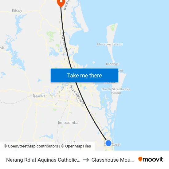 Nerang Rd at Aquinas Catholic College to Glasshouse Mountains map