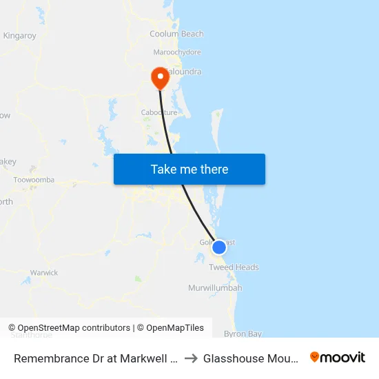 Remembrance Dr at Markwell Avenue to Glasshouse Mountains map