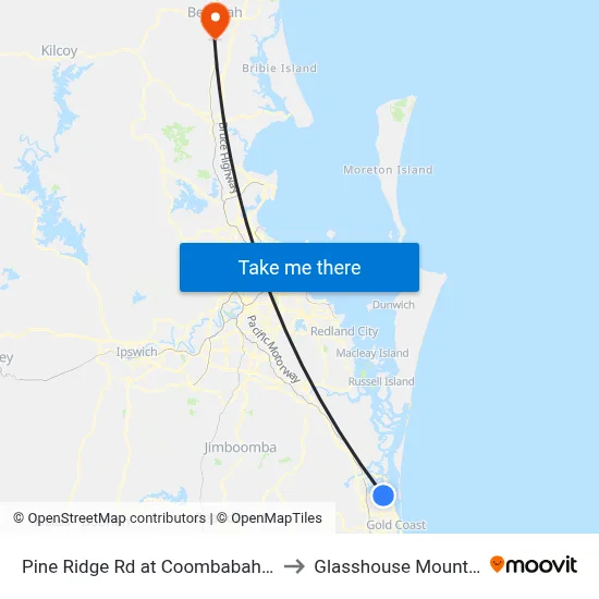 Pine Ridge Rd at Coombabah Road to Glasshouse Mountains map