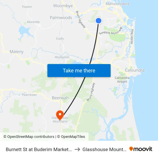 Burnett St at Buderim Marketplace to Glasshouse Mountains map