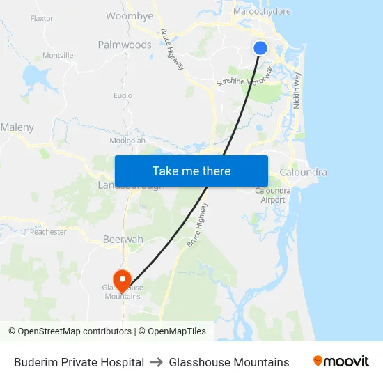 Buderim Private Hospital to Glasshouse Mountains map