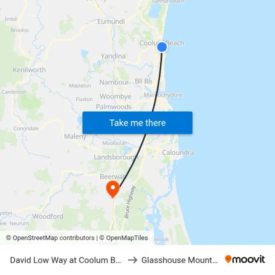 David Low Way at Coolum Beach to Glasshouse Mountains map