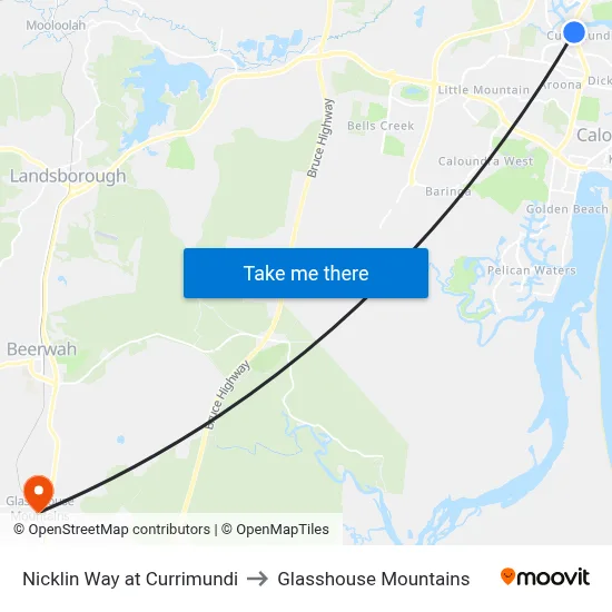 Nicklin Way at Currimundi to Glasshouse Mountains map