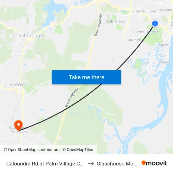 Caloundra Rd at Palm Village Caravan Park to Glasshouse Mountains map