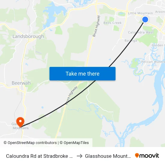 Caloundra Rd at Stradbroke Drive to Glasshouse Mountains map
