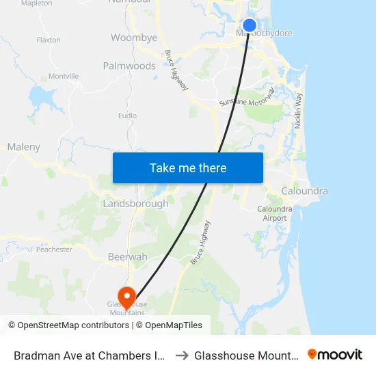 Bradman Ave at Chambers Island to Glasshouse Mountains map
