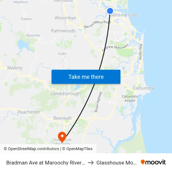 Bradman Ave at Maroochy River Boat Ramp to Glasshouse Mountains map