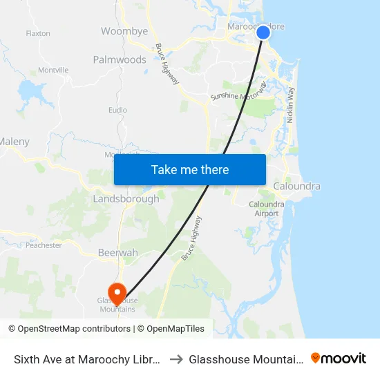 Sixth Ave at Maroochy Library to Glasshouse Mountains map