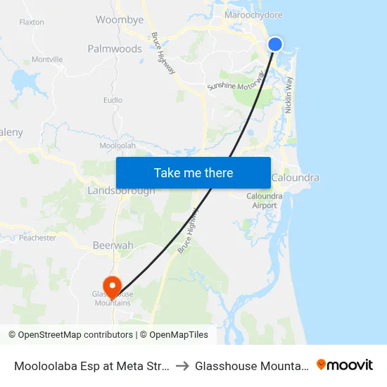 Mooloolaba Esp at Meta Street to Glasshouse Mountains map