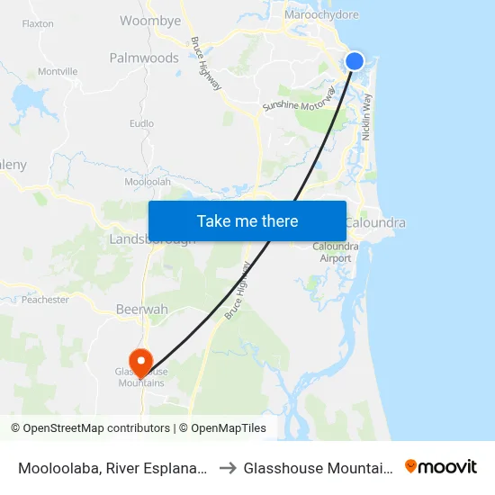 Mooloolaba, River Esplanade to Glasshouse Mountains map