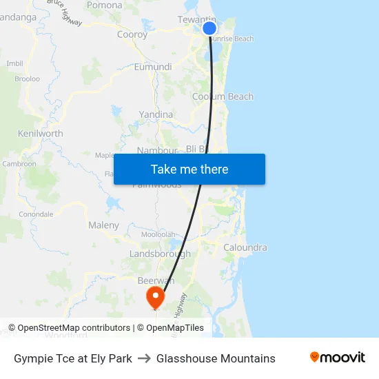 Gympie Tce at Ely Park to Glasshouse Mountains map