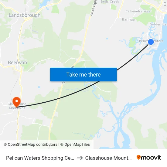 Pelican Waters Shopping Centre to Glasshouse Mountains map