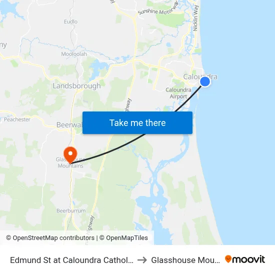 Edmund St at Caloundra Catholic Church to Glasshouse Mountains map