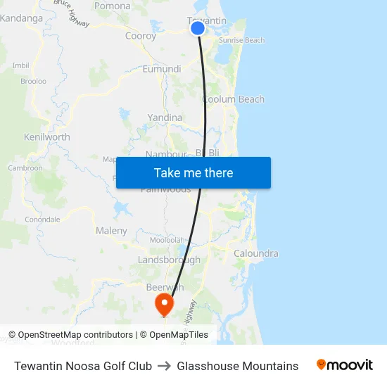 Tewantin Noosa Golf Club to Glasshouse Mountains map